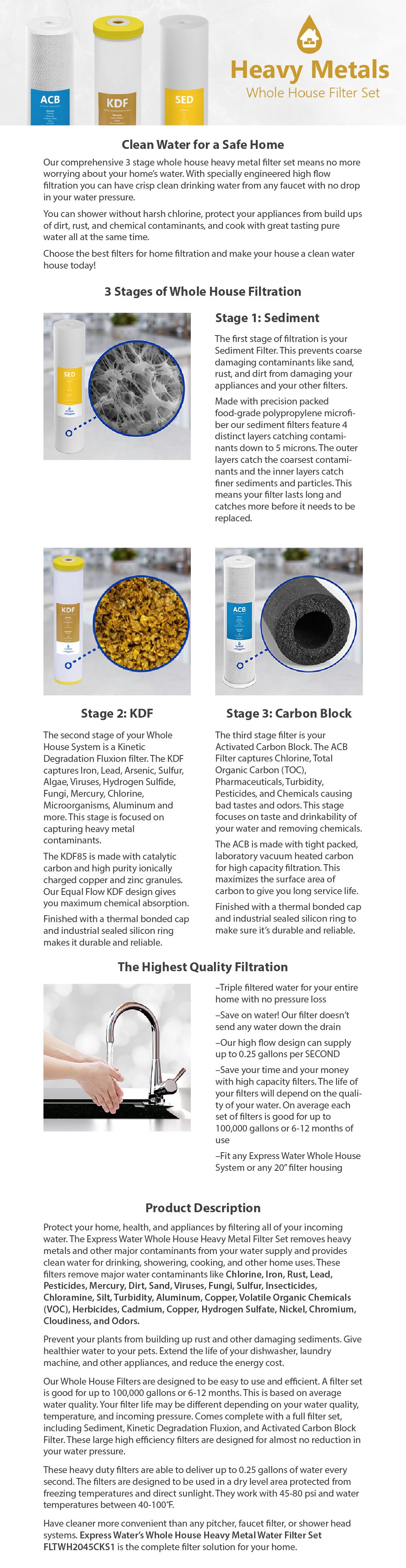 Express Water Whole House Heavy Metal Filter Set 3 Stage Filtration